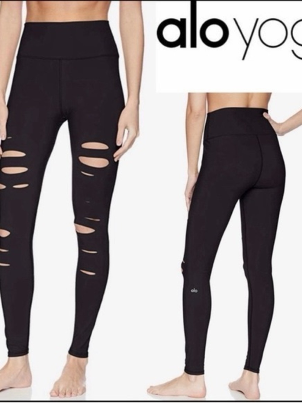 Alo Yoga High-Waist Ripped Warrior Leggings - Black - Size Medium